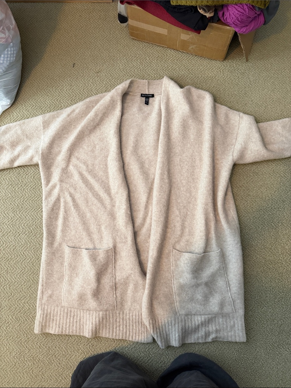 Eileen Fisher Light Beige Open-Front Shawl Collar Cardigan